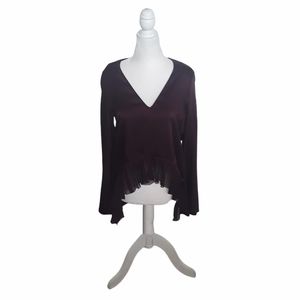 NWT Elizabeth and James XS Burgundy Satin Asymmetrical High-Low Ruffled Top